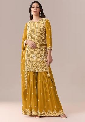 Yellow Embroidered Georgette Salwar Kameez
