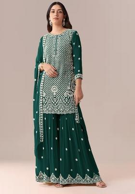 Dark Green Embroidered Georgette Salwar Kameez