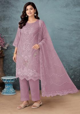 Lavender Embroidered Chiffon Salwar Kameez
