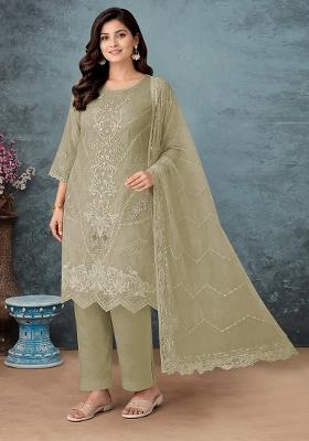 Green Embroidered Chiffon Salwar Kameez