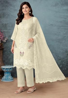 White Embroidered Chiffon Salwar Kameez