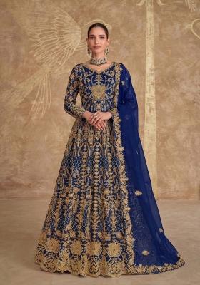 Blue Embroidered Net Anarkali Set