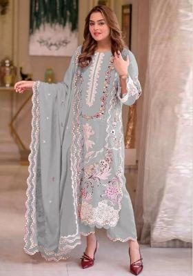 Grey Moti Work Chiffon Salwar Kameez