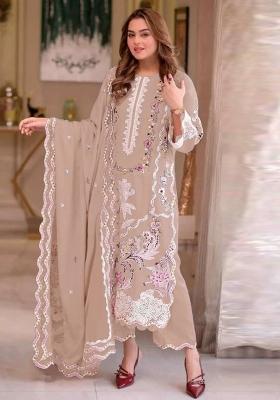 Coffee Moti Work Chiffon Salwar Kameez