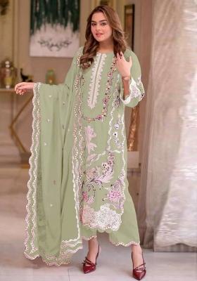 Green Moti Work Chiffon Salwar Kameez
