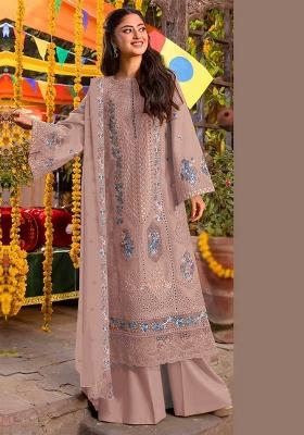 Brown Embroidered Chiffon Salwar Kameez