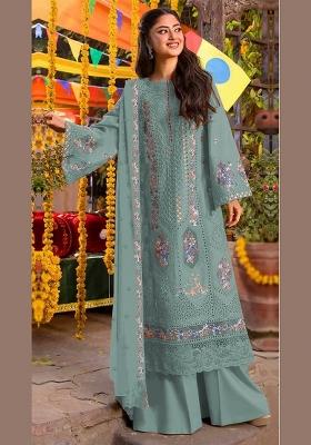 Blue Embroidered Chiffon Salwar Kameez