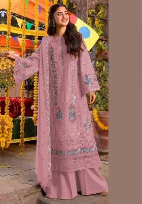 Peach Embroidered Chiffon Salwar Kameez