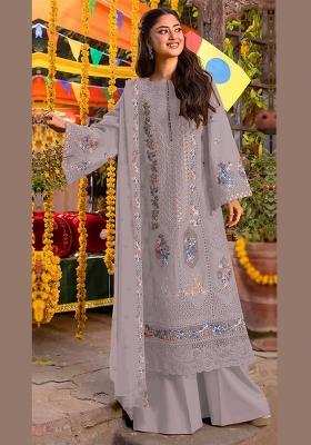 Lavender Embroidered Chiffon Salwar Kameez
