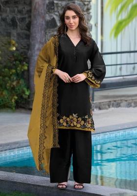 Black Embroidered Satin Salwar Kameez