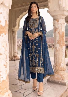 Blue Sequin Work Georgette Kurta Set