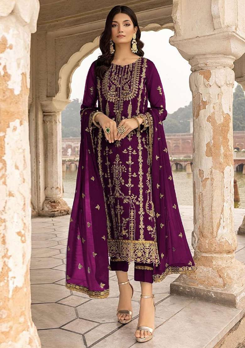 Purple Sequin Work Georgette Kurta Set - Indya