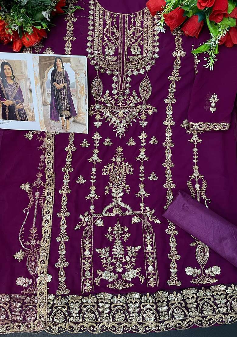 Purple Sequin Work Georgette Kurta Set - Indya