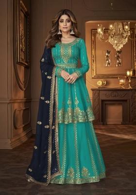 Blue Embroidered Georgette Salwar Kameez