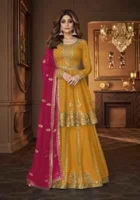 Yellow Embroidered Georgette Salwar Kameez