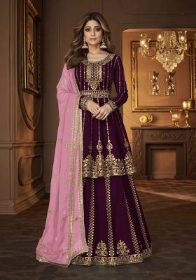 Maroon Embroidered Georgette Salwar Kameez