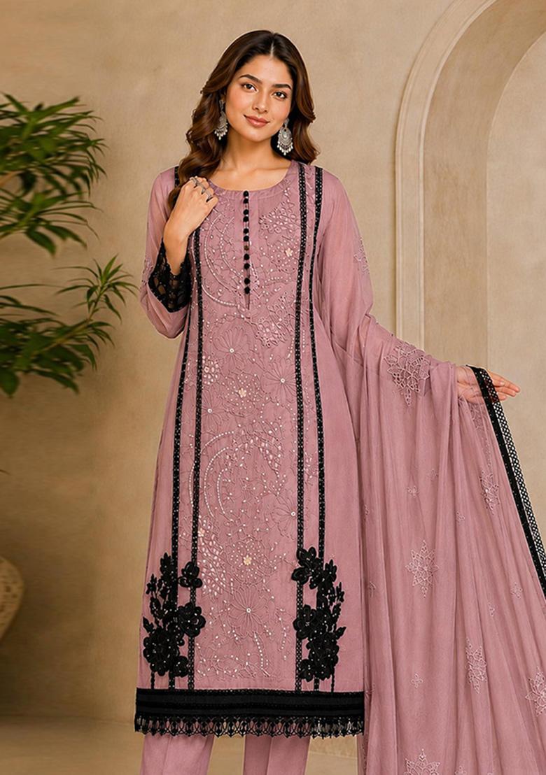 Purple Embroidered Organza Salwar Kameez - Indya