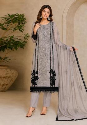 Grey Embroidered Organza Salwar Kameez