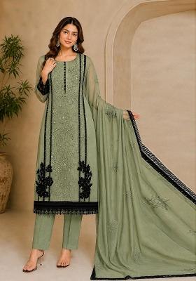 Mehendi Embroidered Organza Salwar Kameez