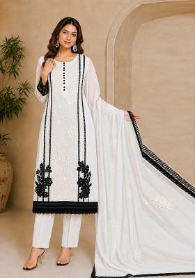 White Embroidered Organza Salwar Kameez