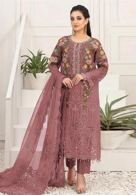 Purple Embroidered Silk Salwar Kameez