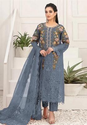 Blue Embroidered Silk Salwar Kameez
