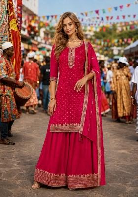 Red Embroidered Silk Kurta Set