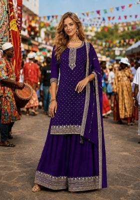 Violet Embroidered Silk Kurta Set