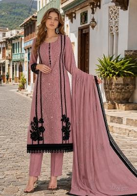 Purple Embroidered Organza Kurta Set