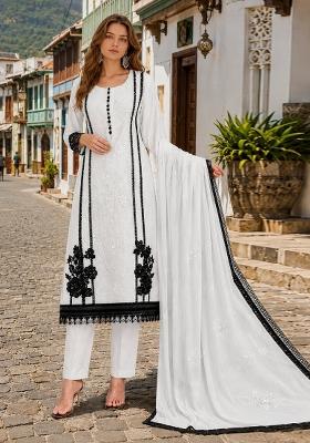 White Embroidered Organza Kurta Set