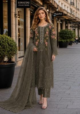 Mehendi Embroidered Silk Kurta Set