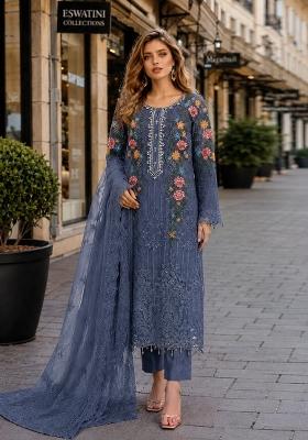 Blue Embroidered Silk Kurta Set