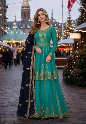 Green Embroidered Georgette Kurta Set