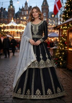 Black Embroidered Georgette Kurta Set