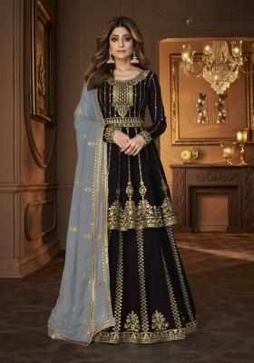 Black Embroidered Georgette Kurta Set