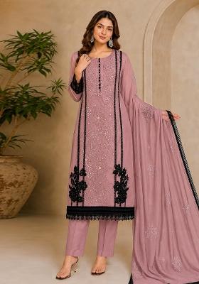 Purple Embroidered Orgnaza Kurta Set