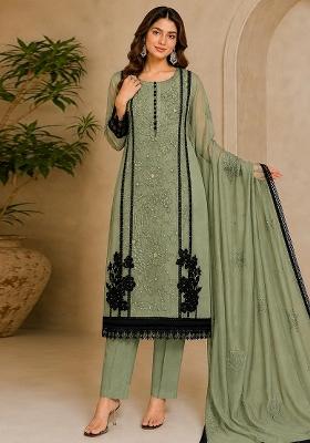 Mehendi Green Embroidered Orgnaza Kurta Set