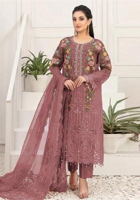 Purple Embroidered Silk Blend Kurta Set
