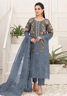 Blue Embroidered Silk Blend Kurta Set