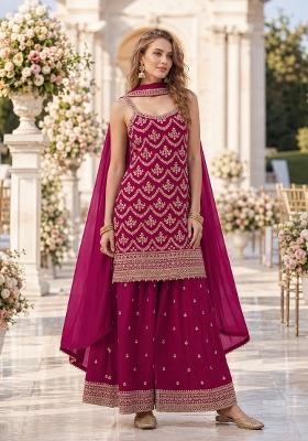 Red Embroidery Silk Kurta Set