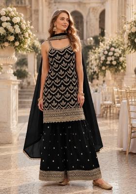 Black Embroidery Silk Kurta Set