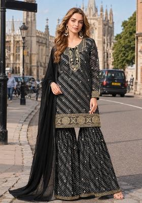 Black Embroidery Georgette Kurta Set