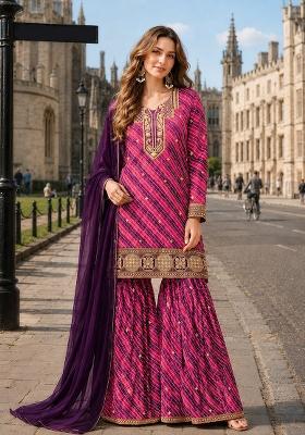 Purple Embroidery Georgette Kurta Set
