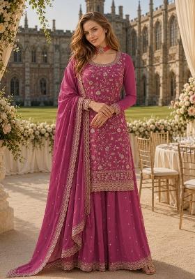 Pink Embroidery Silk Kurta Set