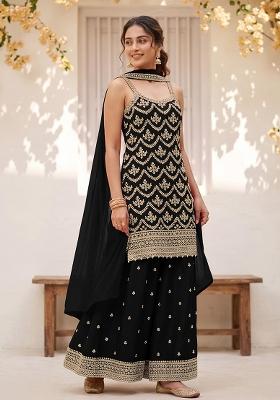 Black Embroidery Silk Kurta Set