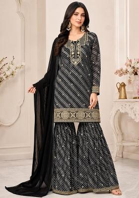 Black Embroidery Georgette Kurta Set