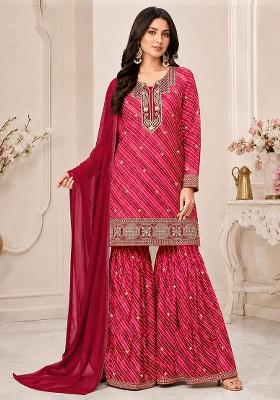 Red Embroidery Georgette Kurta Set