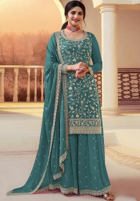 Blue Embroidery Silk Kurta Set
