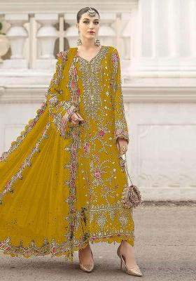 Yellow Embroidery Chiffon Kurta Set