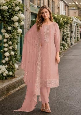 Pink Embroidery Organza Kurta Set